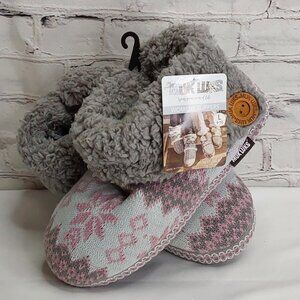 'MUK-LUKS' FOLD~OVER FUZZY SLIP-ON 'CINDER WOOD' SIDE BUTTON SLIPPERS